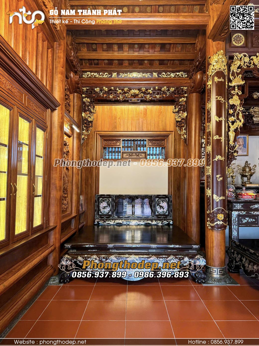 Nội thất gian bên trái nhà gỗ 3 gian đẹp tại Xuân Trường